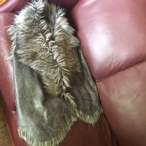 Simply Vera distressed leather and faux fur vest